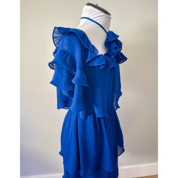 Parker Navy Ruffle Cold Shoulder Tiered Cocktail Dress - Picture 10 of 13